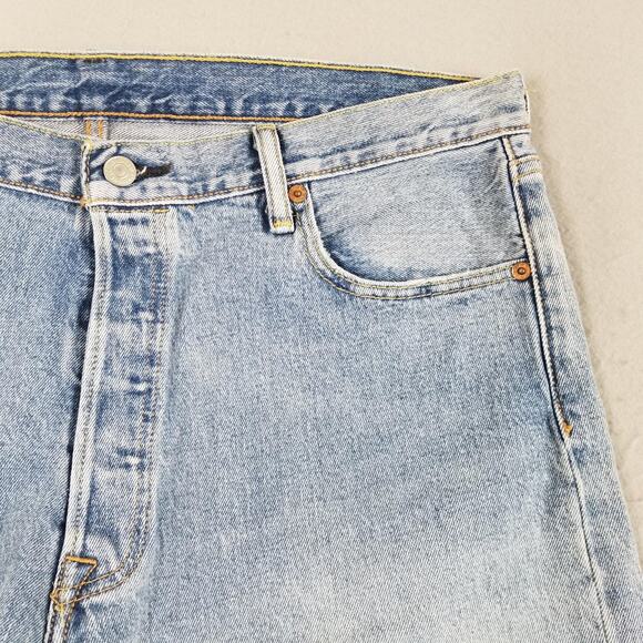 Levis 501 Jeans Mens 36x32 Blue Denim Straight Leg Button Fly Distressed 501 - Picture 5 of 16